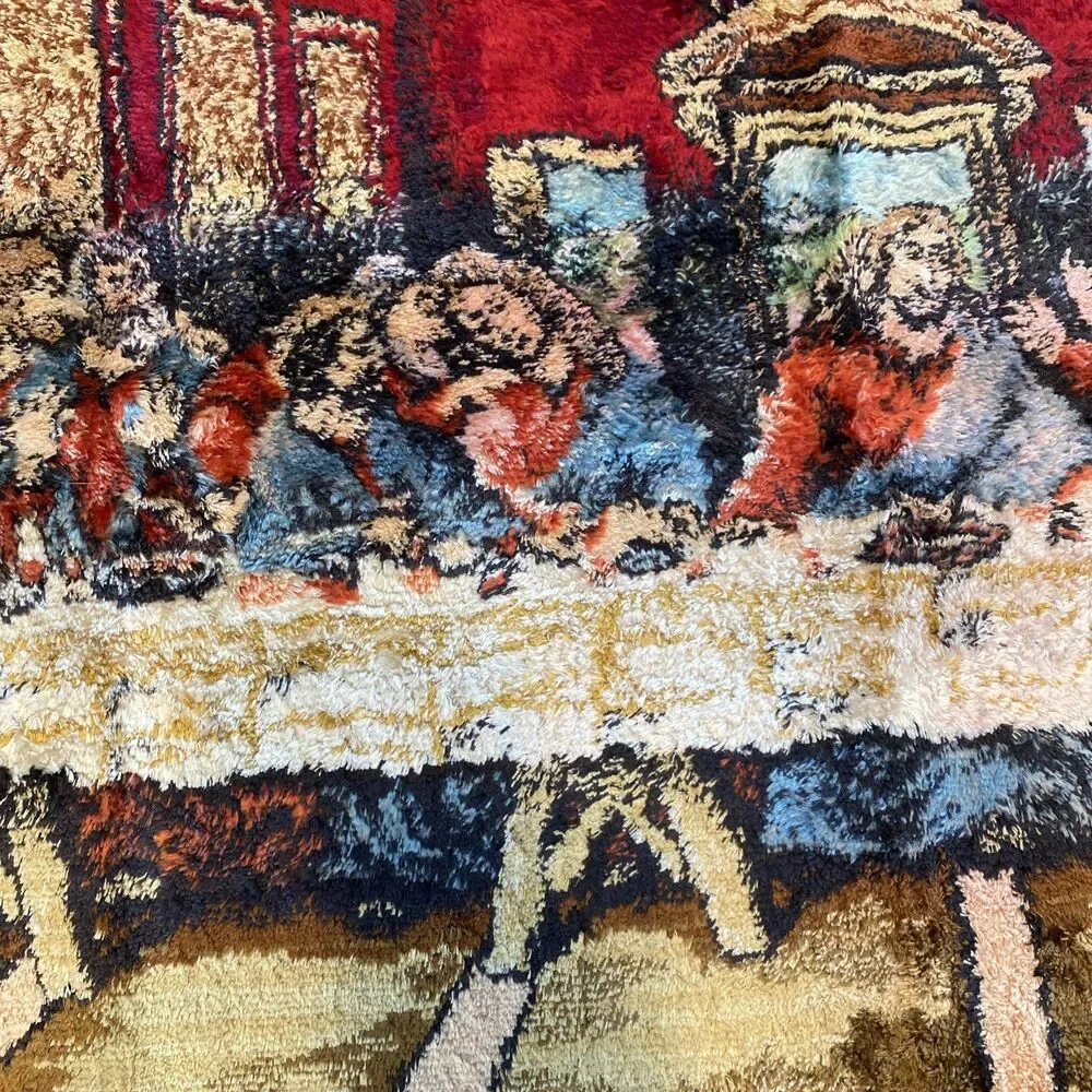 Vintage Jesus Last Supper W Disciples Religious Tapestry Wall Hanging Made Italy